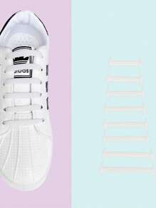 16 条装白色免系带鞋带，适合儿童和成人，弹性硅胶鞋带扣，松紧鞋带，多功能创意弹性拉伸鞋带 - 白色 - 查看 4