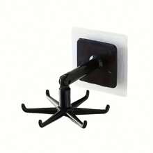 1 pieza Soporte giratorio de 360° para ollas y sartenes de fácil instalación - Sin necesidad de taladrar, montado en la pared, estante de almacenamiento en techo circular expandible de plástico negro para utensilios de cocina, cucharas, espumaderas y talla grande.