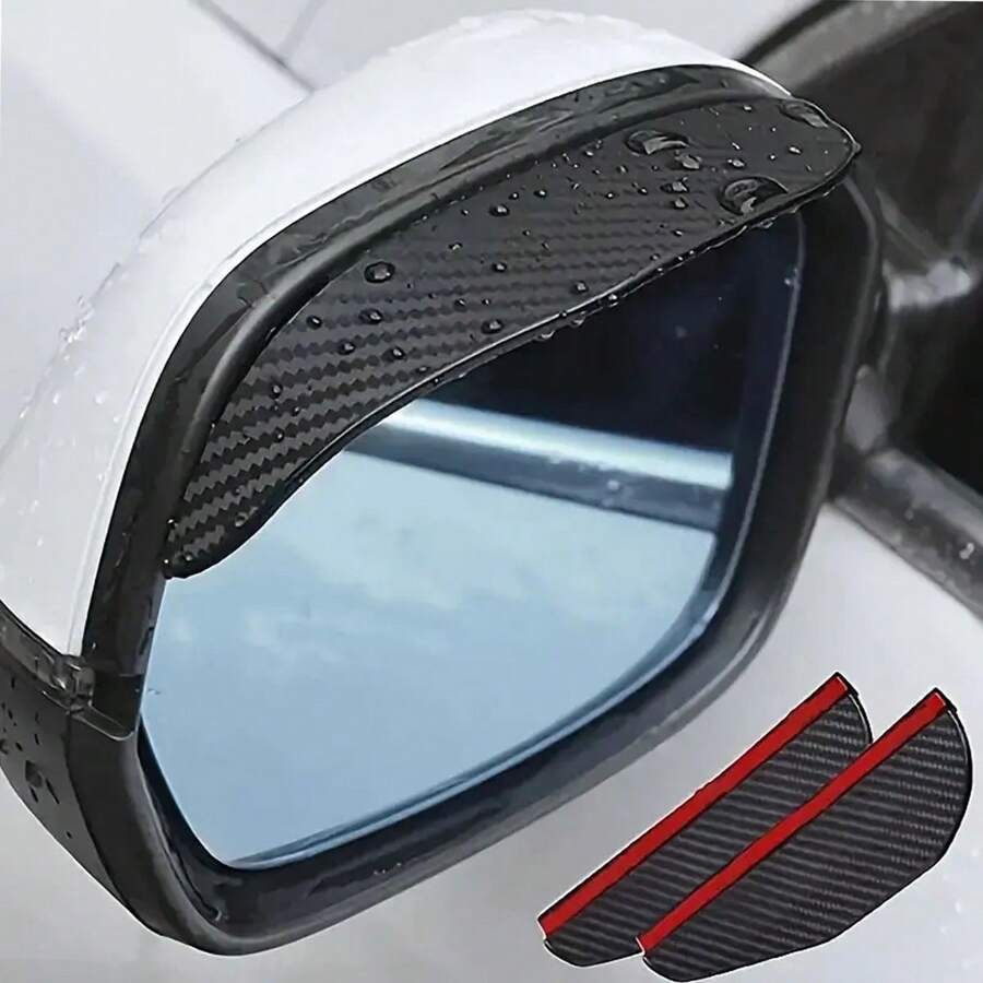 2 件/套汽车后视镜防雨罩，加厚碳纤维纹理后视镜防雨罩 - 黑色 - 查看 1