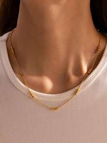 TONSI 1 chiếc vòng cổ trang trí hạt bằng thép không gỉ, vòng cổ choker nhiều lớp dành cho nữ. - Dây chuyền thép - Xem 4