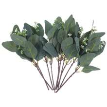 Set de 6/10/20 piezas de hojas y tallos de eucalipto artificiales mixtos, hojas de eucalipto ovaladas con semillas blancas, utilizados para arreglos florales, ramos de boda, decoración, decoración otoñal, decoración de mesa, decoración de jardín, decoración de habitación, regalo de San Valentín