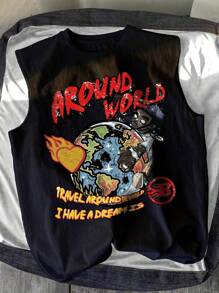 Lonblece Summer Men's Sleeveless T-Shirt Brand Hand-Painted Earth Element Graphic Tank Top Casual Sports Tee - Black - View 2