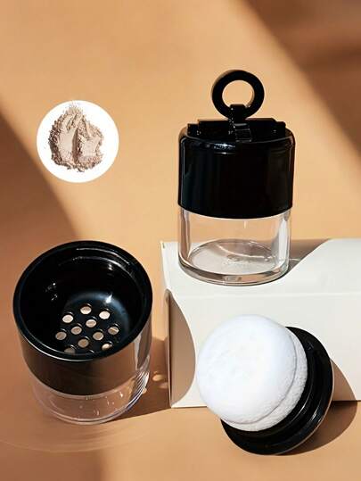 1 件 3 合 1 便携式化妆粉盒带粉扑，迷你收纳盒散粉容器家庭收纳盒密封防水旅行盒带盖，可重复使用的空散粉盒化妆容器，紧凑型旅行套装，女士腮红和轮廓盒