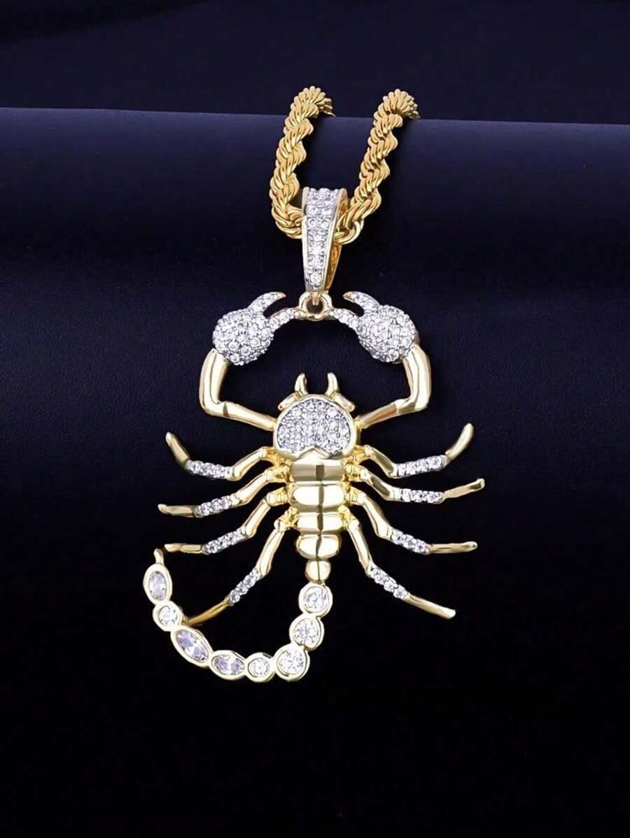 Fashion Punk Hip Hop Rhinestones Zirconia Animal Scorpion Pendant Necklace For Men/Women Jewelry Accessories Cool Fashion Men's Necklace Rock Biker Anniversary Party Gift - Gold - View 1
