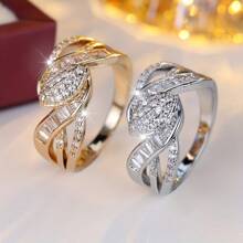 1 件女士时尚简约优雅方晶锆石装饰戒指，适合派对、约会、日常佩戴配饰 - JZ20727 - 查看 8