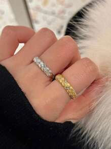 1 件 925 纯银拉丝扭纹钻石戒指简约优雅日常戒指，精致女士戒指，女士珠宝礼品，女士时尚配饰