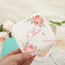 1pc Customizable Name Leather Jewelry Box,Mother's Day Gift, Personalized Birthday Flower Design, Versatile Storage Case For Bridesmaid Gift, Birthday, Valentine'S Day Present, Classic Style, Rectangular, Snap Closure, Plastic Interior, No Power Required, Jewelry Boxes
