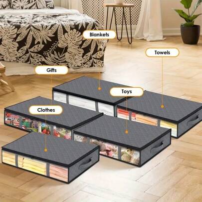 5/4/1 Pcs Transparent Window Underbed Storage Containers, Closet Organizer Boxes And Foldable Underbed Storage Bags, Suitable For Blankets, Towels, Comforters, Sweaters, Bedsheets, Wrapping Paper, Liners And Protectors, Christmas Decorations, Affordable Christmas Gifts