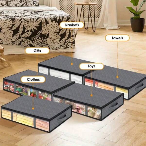 5/4/1 Piezas Cajas de almacenamiento debajo de la cama con ventanas transparentes, cajas y contenedores de almacenamiento de armario, bolsas de almacenamiento debajo de la cama plegables, adecuados para mantas, toallas, edredones, suéteres, sábanas, papel de embalaje, forros y cubiertas