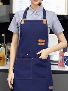 适用于家庭厨房烹饪的防水防油围裙，成人通用腰围，适用于咖啡店和餐厅、厨房、浴室、家庭、家居用品的防污工作围裙 - 黑色 - 查看 3