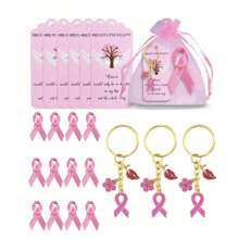 20pcs Breast Cancer Promotional Accessories, Breast Cancer Women's Inspirational Gifts, Women's Pink Breast Cancer Promotional Decorations, Red Ribbon Brooches,Including Transparent Gauze Bag And Greeting Card, Women's Love Friendship Party Encouragement Gift,Car Keychains Car Accessories Bag Charm School Cute Goth Y2k Halloween Accessories Teachers Day Bag Accessories Lanyards With Id Holder Car Accessories Bag Charms - Multicolor - View 2