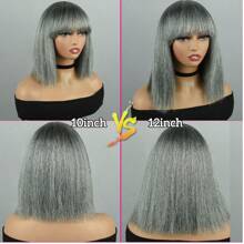 Mixed Gray Human Hair Bob Wigs With Bangs Full Machine Made Wigs For Woman Grey Pixie Cut Human Hair Wigs Pixie Cut Wigs With Bangs