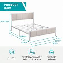 Queen/King Size Bed Frame, Linen Upholstered Platform Bed Bedroom, Bed Frame With Channel Tufted Headboard, No Box Spring Needed - 米色 - 查看 4