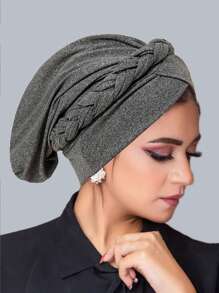 1 件波西米亚风编织简约头巾帽优雅纯色弹性头巾轻质预绑头巾无檐便帽女士化疗帽 - 多色 - 查看 10