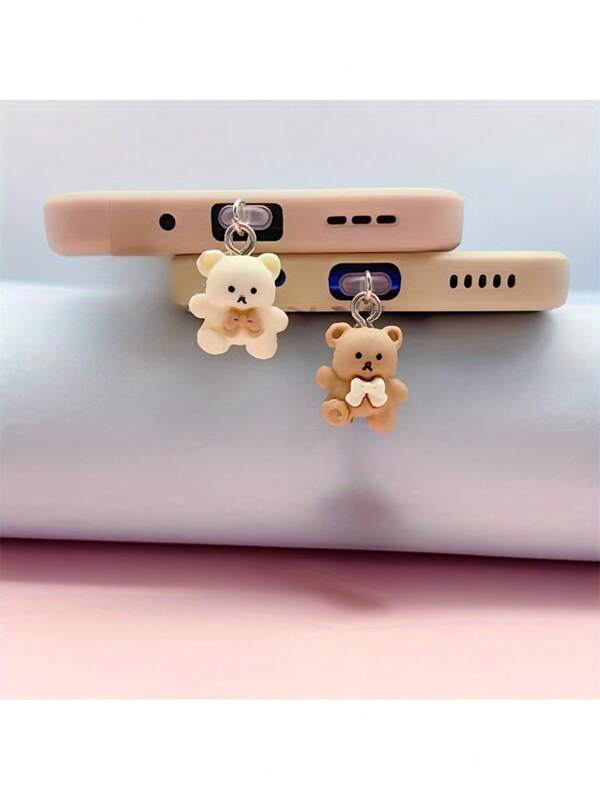 1pc Coffee Bean Bear/Porta de carregamento de celular Plugue de poeira/Pingente decorativo, compatível com carregadores de iPhone/Tipo C/Android