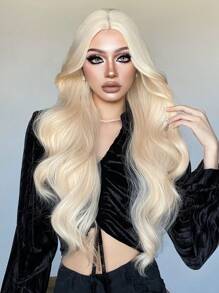 Jednoczęściowe długie falowane blond peruki syntetyczne 26 cali platynowe codzienne naturalne peruki z grzywką peruka cosplay dla kobiet odporna na ciepło