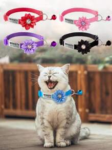 1pc Customized Rhinestone Flower Decor Pet Collar, Cartoon Anti-Choking Buckle Adjustable Size, Suitable For Cats Under 5kg Or Small/Medium Dogs, Personalized Label,Christmas Gift Supplies - Multicolor - View 5