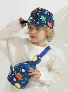 2pcs/Set Unisex Kids Dinosaur Printed Baseball Cap And Crossbody Bag, Suitable For Outdoor, Casual, Travel In Spring, Summer And Autumn, Sun Visor & UV Ion - 2PC - View 1