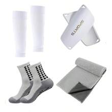Set de 4 piezas de calentadores de piernas para deportes al aire libre: 1 par de calentadores de piernas antideslizantes, 1 par de calentadores de piernas, 1 par de espinilleras, 1 toalla refrigerante que absorbe el sudor, adecuado para fútbol, baloncesto, ciclismo, yoga, entrenamiento deportivo