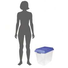 32 Qt. Clear Plastic Storage Bin With Blue HI-Rise Lid, 6 Pack