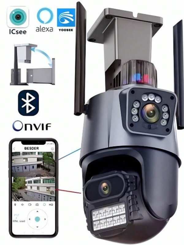 Camera Segurança Externa Lente Dupla 4k 6mp Sirene Policial, Camera Wifi Segurança 6mp 4k Lente Dupla Zoom Vigilância