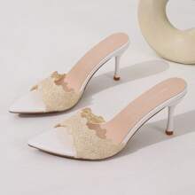 French Style Women High Heel Sandals, Office Shoes Embroidered High Heels, Party Pumps - Beige - View 6