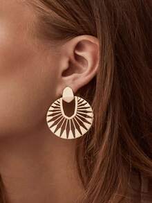 1pc Women's Popular Fashionable Bohemian Exaggerated Geometric Round Pendant Earrings, Jewelry Gift For Wedding, Engagement, Party