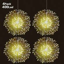 4Pcs 400LEDs Solar Starburst Sphere Lights, Firework Lights 8 Modes Hanging Fairy Light, Dimmable & Copper Wire Fairy Lights For Patio Parties, Tents, Christmas - trắng - Xem 7