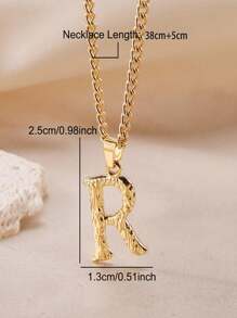 1pc Fashion Creative Bamboo Pattern Stainless Steel A-Z English Letter Pendant Stainless Steel Necklace, Girls Daily Casual Wear Stainless Steel Necklace Collarbone Chain