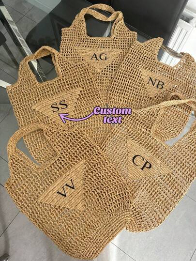 1 Peça Bolsa de Palha Versátil de Grande Capacidade com Bordado Personalizado, Bolsa de Ombro na Cor Pastel de Doce, Bolsa de Praia Feita à Mão, Presente para o Dia das Mães, Material Escolar, Volta às Aulas, para Escritório, para Escola, para Sala de Aula, para Presentes de Professor, para Universidade, para Colegas, para Dormitórios, para Professores, para Meninos e Meninas, para Adolescentes, Estudantes do Ensino Fundamental, Estudantes do Ensino Médio, Estudantes Universitários, Calouro, Veterano, Estudantes Iniciantes, Bolsas de Ombro Personalizadas para Mulheres, Conforto Fácil