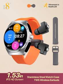 D8 Smart Watch With Earbuds For Men Women, 1.53" HD Touch Screen, 9D Sound Effects, 100+ Fitness & Sleep Monitor, Recording Microphone, New Design Style(Call Receive/Dial), Message Notifcation, Android Phones And IOS Compatible, Outdoor Activities And Fitness Enthusiasts D8 Smartwatch (Answer/Make Call), 1.32" Smartwatch For Women Women IP68 Waterproof - Black - View 2
