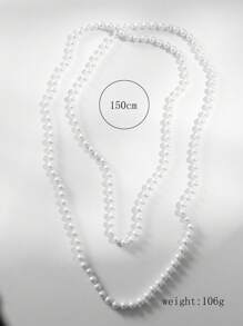 1pc Stylish & Elegant Bohemian Double Layer Versatile Long Knitted Sweater Chain For Women, Casual Wear - Pure White - View 2