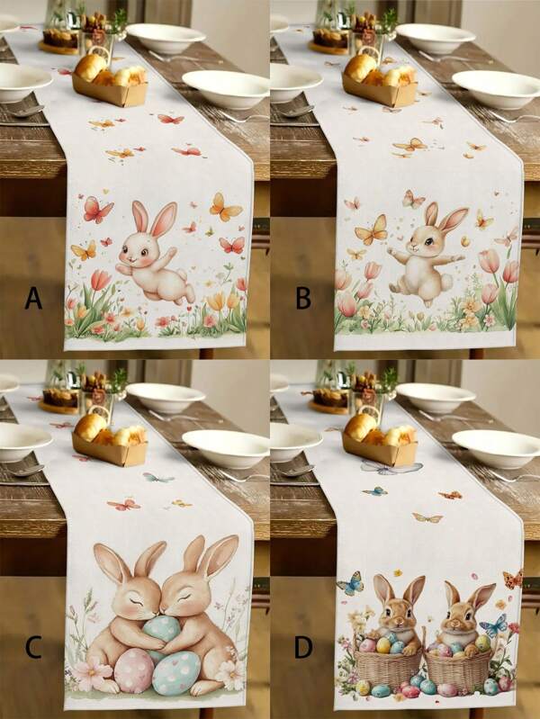 1 Stück Tischläufer mit Osterhase, interessante Dekor mit Hase und Schmetterling für Frühling Zuhause Küche Esszimmer Feiertags-Party Kaffeetisch