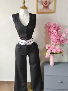 Conjunto tipo sastre para dama - Negro - Ver 2