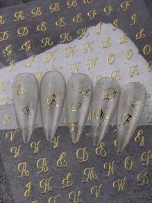 4 Pieces Of Black, White, Gold, Silver, Four-Color Retro Letters 3D Nail Stickers Disposable Self-Adhesive Back Adhesive Nail Stickers For Women And Girls DIY Art Decoration Stickers Accessories