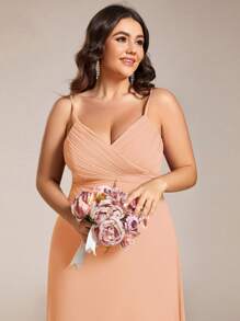 EVERPRETTY Elegant V-Neck Ruched Bust Bridesmaid Dress, Long Gown For Summer - Coral Pink - View 6
