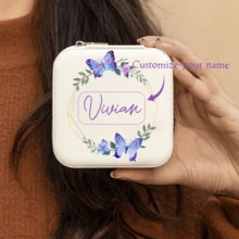 1pc Customizable Name Leather Jewelry Box,Mother's Day Gift, Personalized Birthday Flower Design, Versatile Storage Case For Bridesmaid Gift, Birthday, Valentine'S Day Present, Classic Style, Rectangular, Snap Closure, Plastic Interior, No Power Required, Jewelry Boxes