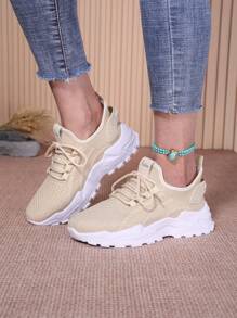 1 Pair Unisex Mesh Breathable Lace-Up Design Trainers, Suitable For Outdoor Sports For Teenagers, Summer