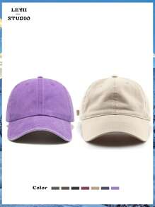2 件装复古风格纯色干净休闲棒球帽,男女通用情侣帽,节日礼物可调节软顶防晒运动帽适合户外海滩度假和日常生活穿着 - 多色 - 查看 19
