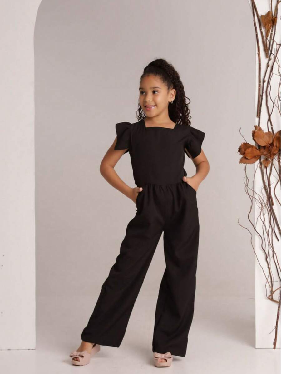 Stylish Long Jumpsuit For Children And Young People - Black - View 1