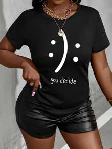 Camiseta con cara feliz o triste graciosa - Negro - Ver 4