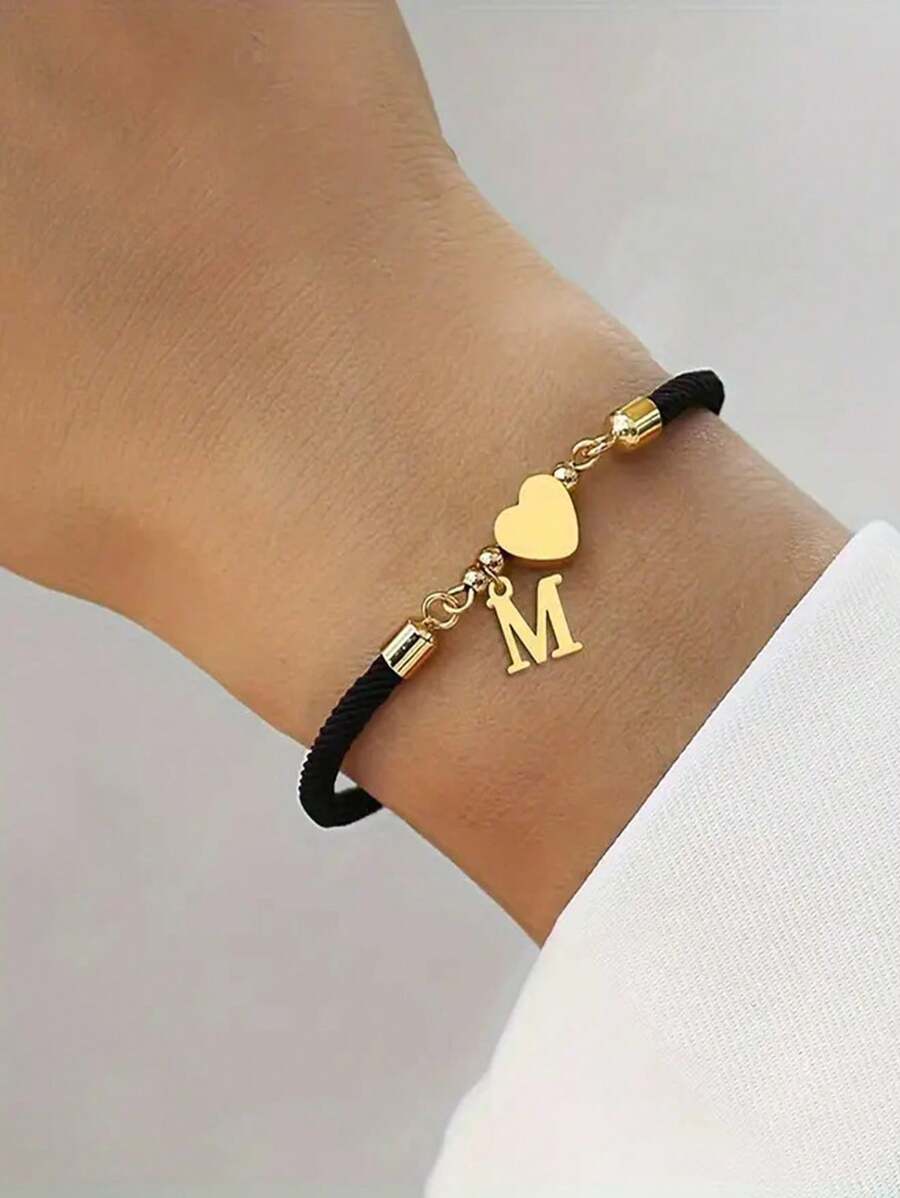 1 chiếc thời trang tinh tế có thể điều chỉnh theo ý muốn, 26 chữ cái đầu tên họ tiếng Anh từ A đến Z, trang sức làm quà tặng lễ hội, thích hợp cho bé gái đeo hàng ngày (Màu sắc dây đeo ngẫu nhiên)