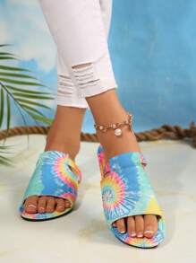 Abstract Colorful Rainbow Women's Flat Sandals, Strap Fashion Colorful Beach Shoes - Color - View 2
