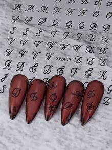 4 Pieces Of Black, White, Gold, Silver, Four-Color Retro Letters 3D Nail Stickers Disposable Self-Adhesive Back Adhesive Nail Stickers For Women And Girls DIY Art Decoration Stickers Accessories