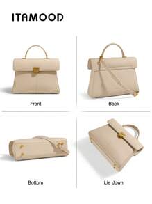ITAMOOD 极简主义复古奢华正品 Togo 头层卵石纹牛皮优雅设计师灵感手袋和顶部手柄手提包，轻便商务休闲翻盖单肩包和腋下包和腋下钱包，百搭可调节斜挎包和单肩包和挎包，适合少女 - 米色 - 查看 8