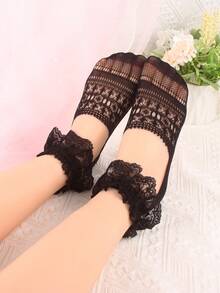 3 أزواج من أغطية الساق الرقيقة للنساء مزخرفة بالدانتيل التنفسي المرن، أغطية الساق منخفضة القبضة، كيوت وجذاب - متعدد الألوان - مشاهدة 11