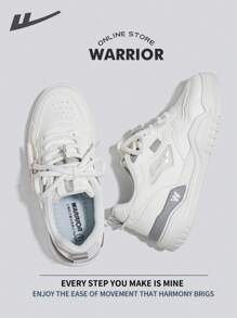 Warrior Men's Skateboarding Shoes Spring And SummerLightweightComfortableBreathableModest Style Casual Yet SleeksneakersApplicable Throughout The Yearwear-ResistingAll-Day WearTraining Sneakers Running Shoes Little White Shoes - White/Gray - View 3