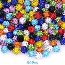 Perles de strass de 10 mm pour l'artisanat, 10/30/60 pièces en couleurs mélangées, perles rondes brillantes Shamballa boule disco en vrac, perles de cristal étincelantes fantaisie en argile pour la création de colliers, bracelets, boucles d'oreilles et décoration DIY