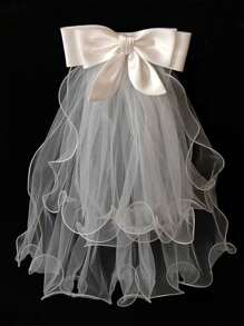 1件白色蝴蝶结新娘头纱，婚礼季，婚礼派对装饰，秋季女装，情人节配饰