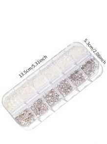 12 格平底美甲水钻和美甲珍珠方形/圆形水晶美甲宝石，适合 DIY 或美甲沙龙 - 彩色 - 查看 3